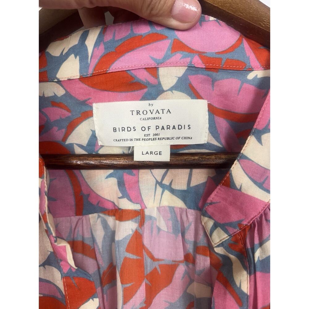 Birds of Paradis by TROVATA Pink Tropical Print Tiered Boho Midi Dress L - Picture 5 of 12